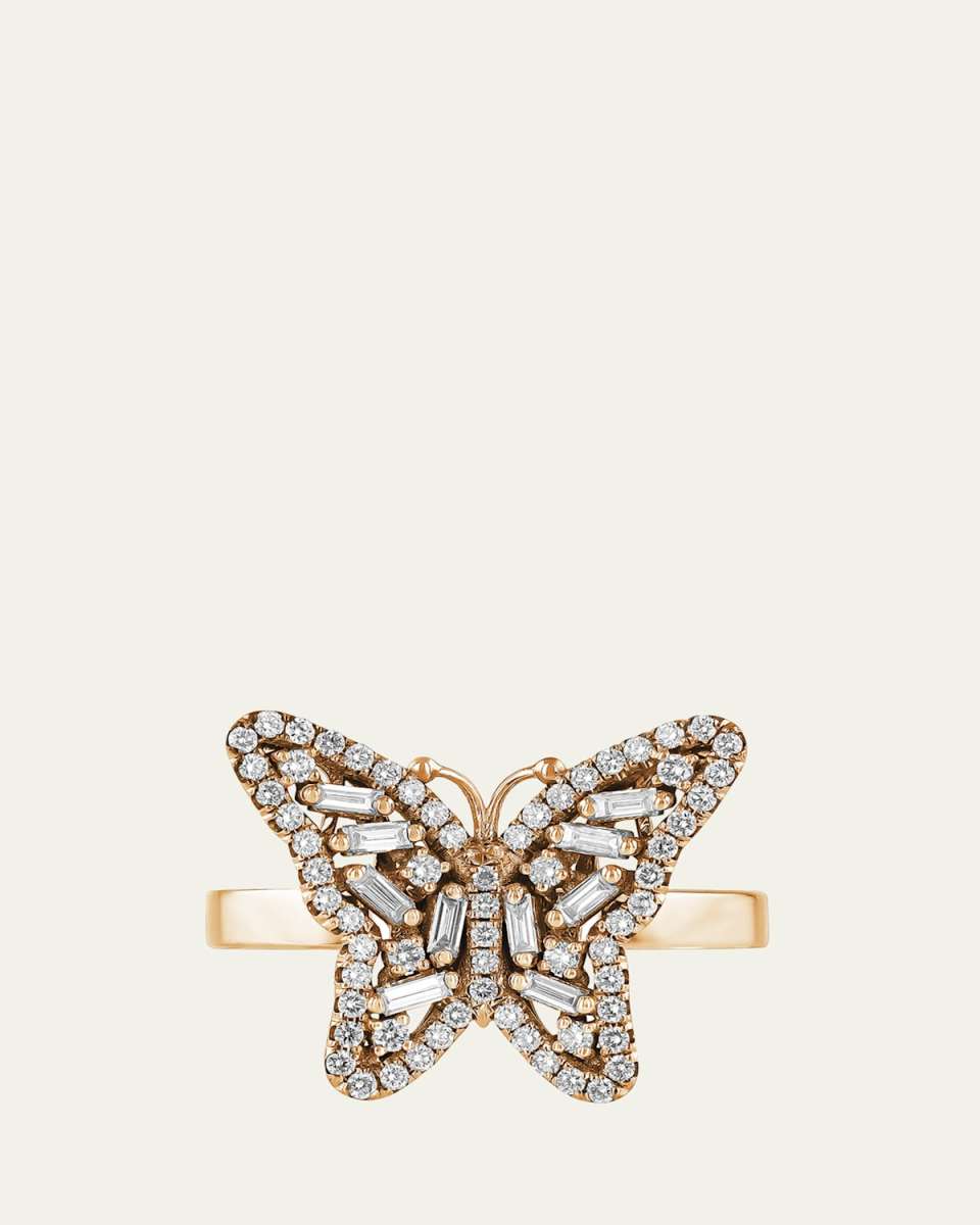 18K Bold Diamond Small Butterfly Ring, Size
